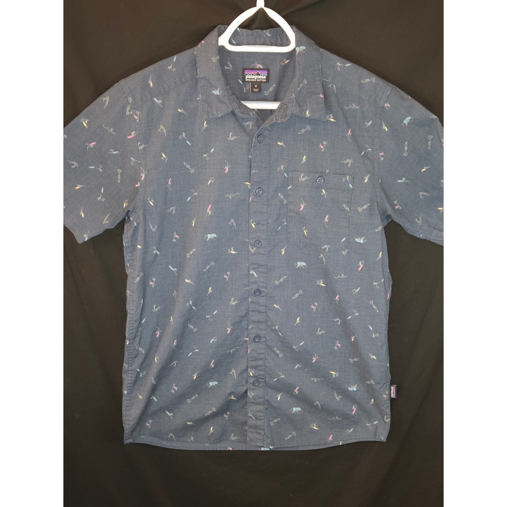 Patagonia Organic Cotton Short Sleeve Button Up Shirt Men's Size M Fishing Flies